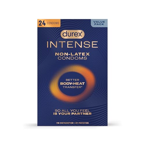 Durex Intense Non Latex Condoms, Ultra Thin Condoms Lubricated with Silicone Lube, Premium Nitrile, Latex Free, 24 count