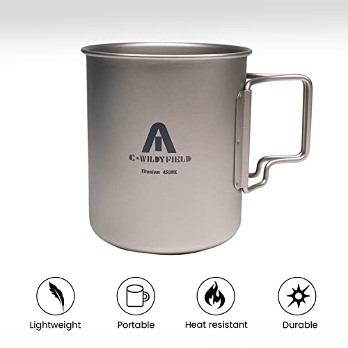 C·wildyfield Titanium Cup,450Ml Ultralight Titanium Coffee Cup Camping Mug For Travel,Daily,Hiking #TOP1