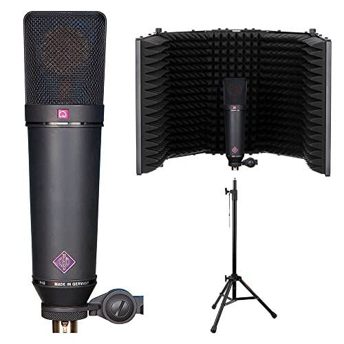 Neumann U 87 Ai MT Large-Diaphragm Multipattern Condenser Microphone (Matte Black) Bundle with Auray RF-5P-B Reflection Filter and Reflection Filter Tripod Mic Stand