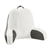 LOVTEX Reading Pillow with Removable Cover, Back Pillow for Sitting Up in Bed with Arms and Pockets, Sherpa Bed Rest Pillow Adult, 20 x 15 Inches(Dark Grey and White)