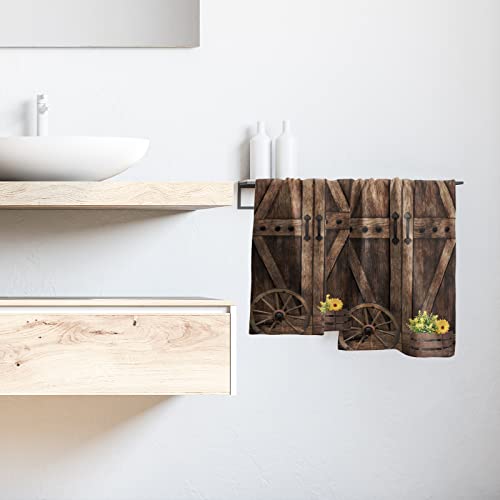 Giwawa Rustic Barn Door Hand Towels Set Of 2 Brown Wood Fingertip Towels Soft Absorbent Towels For Bathroom Kitchen Yoga Gym Decorative #TOP5