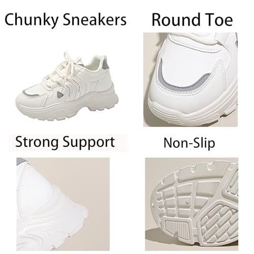 Womens Fashion Leather Lace-Up Chunky Sneakers Casual Platform Round Toe Non-Slip Sport Shoes for Walking Workout Driving4