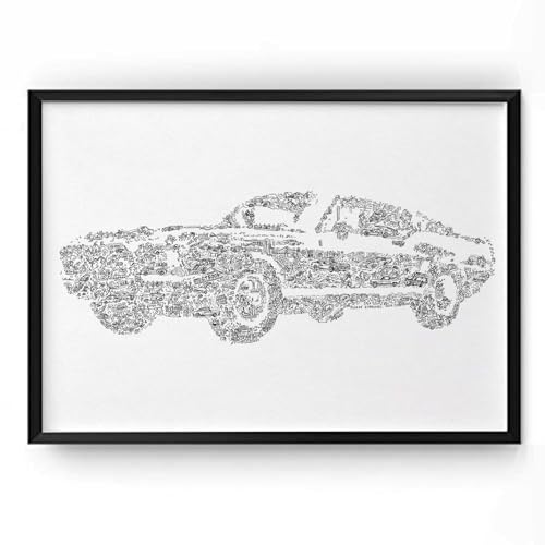 Affiche Mustang Fastback Drawinside - Édition Limitée Signée à la Main, Poster Art 50x70 cm