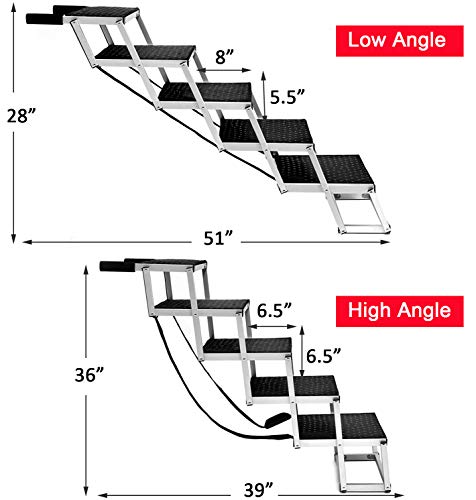Portable Dog Stairs for Large Dogs, Foldable Aluminum Lightweight Pet Ramps,Accordion Pet Ladder Dog Car Steps with Non-slip Surface for High Beds, Trucks, Cars and SUV, Supports 150-200 lbs,5 Steps - Thumbnail 7