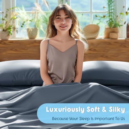 Image of SONORO KATE 1000 Series 100% Egyptian Cotton Sheets,Extra Deep Pocket | 18-24 Inch Extra Deep Pocket,Soft & Breathable,5-Star Hotel Sateen Bed Sheets,All Season,4pc,French Blue