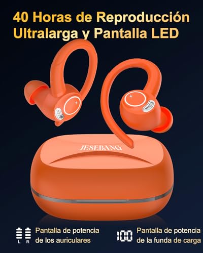 2025 Wireless Sports Bluetooth Headphones, 5.4 HiFi Stereo Headphones, Wireless Earphones with ENC Mic, Earphone for Running, IP7 Waterproof Earphone, 40H, Wireless Headset, LED Screen, Orange
