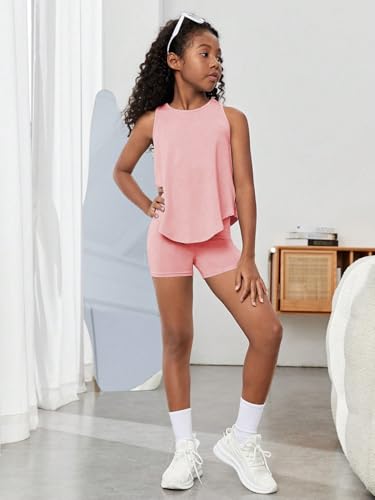 Image of BEAUDRM Girl's 2 Piece Workout Outfits Crop Top and Shorts Athletic Sets | Activewear Sets，Dance Sets，Tumbling Outfits，Hip Hop Dance Outfits，Cheer Practice Outfits for Girls