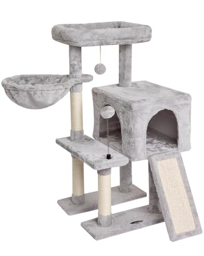MIAO PAW Grey Cute Cat Tree Tower for Indoor Cats Condo with Sisal Scratching Posts Jump Platform Furniture Activity Center Play House Bed