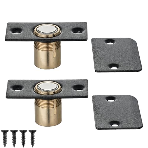 Image of JQK Toilet Seat Magnetic Door Ball Catching Hardware, 430 Stainless Steel Catch Adjustable Strike Plate, Black Finish Pack of 2, HBC120-BK-P2