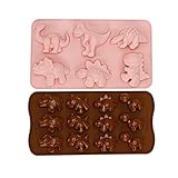 Dinosaur Silicone Molds Soap Molds 2 Pack Gummy Molds Chocolate Molds Candy Molds Ice Mold Silicone Non-Stick Food Grade Jello Mold (Brown & Pink)