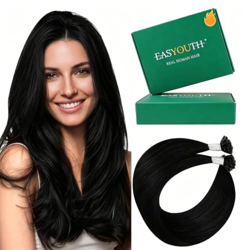Image of Easyouth Jet Black U Tip Hair Extensions, 22 Inch 50G 50S, for Wedding