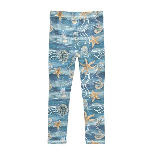 Jellyfish Starfish Blue Girls Leggings Athletic Pants Tights Stretch Bottom2