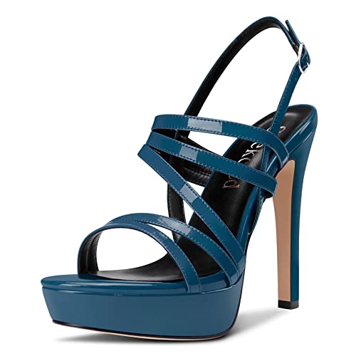 Saekcted Femmes Aiguille Haut High Talon Heel Plate-forme Romaines Sandales Ouvert Bout Slingback Lanières Cheville 13 CM Heels Sexy Dress Vert Foncé 41 EU Cover