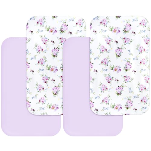 Image of Bassinet Sheets for Girls 4 Pack(33" x 20"), Compatible with AirClub, Mika Micky, Baby Delight, Dream On Me, Koola Baby, AMKE and Other Rectangle Bassinet Mattress, Floral