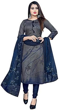Rajnandini Women's Grey Cotton Printed Unstitched Salwar Suit Material