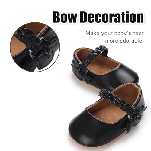 Image of Baby Girl Mary Jane Flats Dress Shoes - Infant Newborn Shoes Anti-Slip Soft PU Leather Party School Wedding Princess Baby Girl Shoes 0-18M
