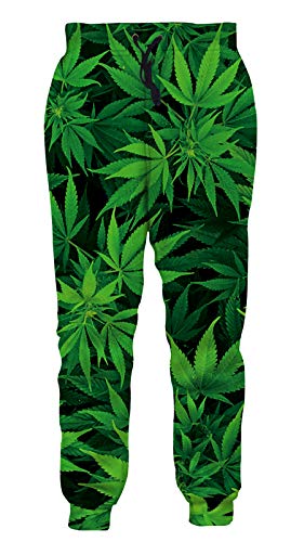 Teen Boys Girls 3D Green Weed Hemp Leaf Print Pants Harem Jogger Pants Funny Graphric Cargo Sweatpants with Pockets M