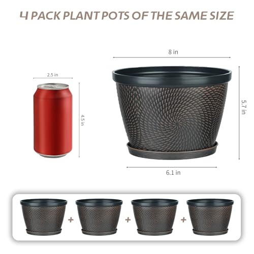 Image of Quarut 4 Pack 8 Inch Flower Pots Planters for Outdoor Indoor