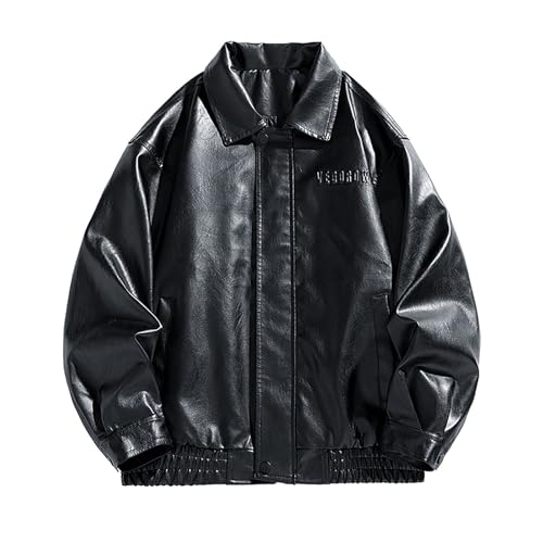 Dgoopd Faux Leather Jacket Men Vintage Motorcycle Jacket Turn down Collar Jacket Zip up Moto Jacket Casual Biker Jacket