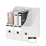 JINCHIDA 3 Pack Magazine File Holder with 3 Labels,Cardboard Magazine Holder for Files,Document Folder Holders A (White, 3 PACK)