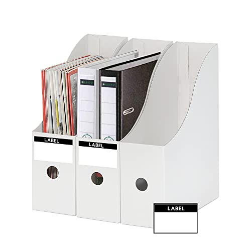JINCHIDA 3 Pack Magazine File Holder with 3 Labels Cardboard Magazine Holder for Files Document Folder Holders A (White 3 PACK)