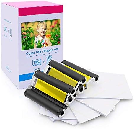 Suminey Compatible Canon KP-108IN KP108 3 Color Ink Cassette and 108 Sheets 4 x 6 inch Paper Set for Canon Selphy CP1300, CP1200, CP910, CP900, CP760, CP770, CP780,Wireless Compact Photo Printer