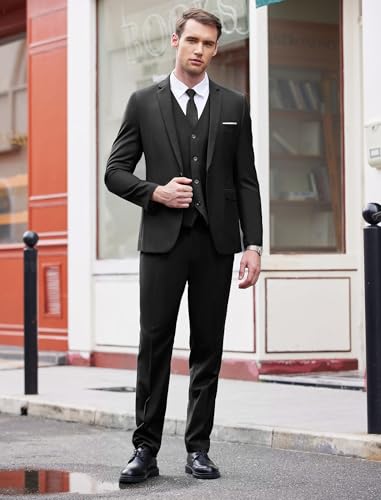COOFANDY Men's 3 Piece Wedding Suit Set One Button Slim Fit Jacket Blazer Vest Pants Set Groom Prom Tuxedo Suits4