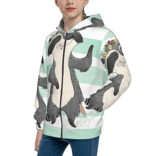 Cute Raccoon Kids Pullover Hoodies Boys Zip Up Sweatshirts Girls Athletic Clothes with Pocket