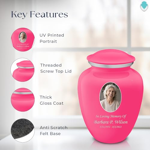 Image of Geturns - Adult Cremation Urns for Human Ashes I Large Bright Pink Photo Funeral Urn for Female and Male I 200 lbs