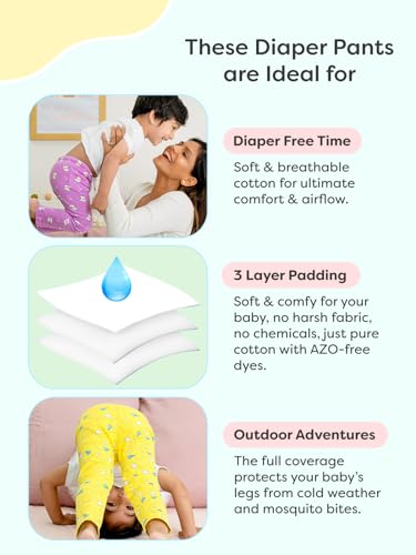Image of superbottoms Diaper Pants | Cotton Baby Cotton Pants with Attached Padded Underwear | Ideal for Diaper-Free Time, Outings & Potty Training | Unisex | Soft Fit