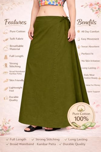 Image of CITIX Pure Cotton Petticoat for Woman Saree | Adujastable Drawstring Waist