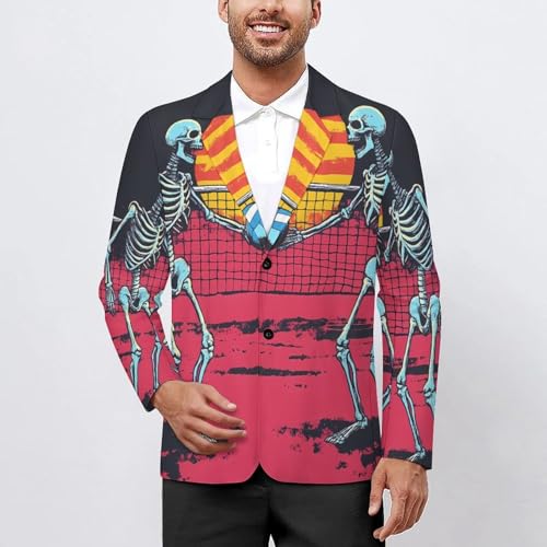 Skeletons Playing Volleyball Moon Men's Slim Suit Long-Sleeve Prom Tuxedo Classic Two Button Business Jacket2