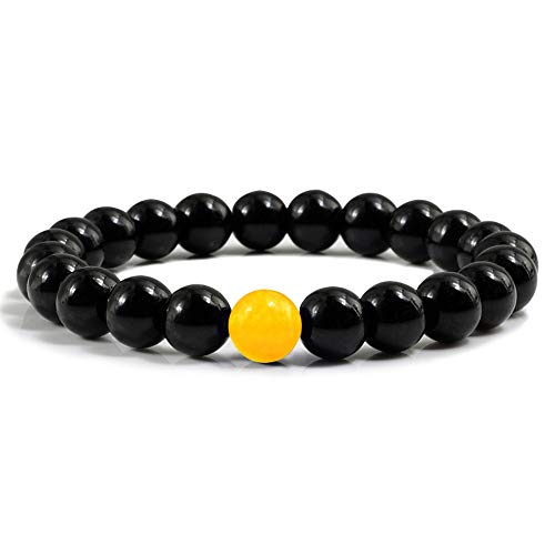 Bracelet en hématite noire et perles 8mm | Bijou unisexe fait main 18cm
