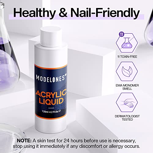 Modelones 4 Oz Monomer Acrylic Nail Liquid - Professional Monomer - 120Ml Acrylic Monomer Liquid For Acrylic Powder, Acrylic Nail Extension 3D Nail Art - Mma Free, Non-Yellowing, Medium Drying #TOP7