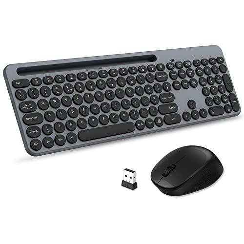 LeadsaiL Juego de teclado y mouse inalámbricos, teclado ergonómico USB para computadora y mouse inalámbrico silencioso, PC, escritorio/Mac OS-Gris Cover