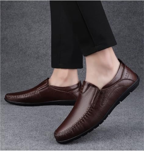 Mens Loafers Round Toe Leather Loafer Shoes Slip Resistant Flat Heel Lightweight Walking Casual Slip-ons2