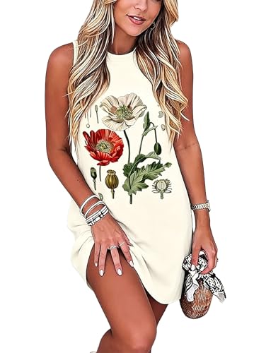 Image of Sun Salt Sand Coconut Tree Tank Mini Dress for Women Sleeveless Beach Praty Shirts Summer Vacation Short Mini Dresses
