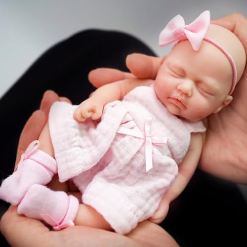 MYREBABY 7 Pulgadas 17,78 cm Mini muñeca Reborn Cuerpo Completo de Silicona Ojos de la Vida Real Cerrados durmiendo muñeca recién Nacida Realista con Conjunto de Ropa y Accesorios