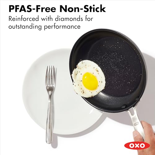 Image of OXO Enhanced, 8 inch 10 inch and 12 inch 3 Piece Frying Pan Skillet Set, Healthy Ceramic Nonstick, PFAS-Free, Stainless Steel Handle, Dishwasher Safe, Oven Safe, Black (Pack of 2)