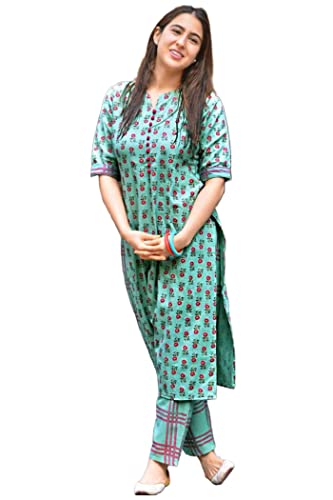 Image of GoSriKi Women's Multi Color Cotton Printed Kurti Palazzo (Disini Multi)