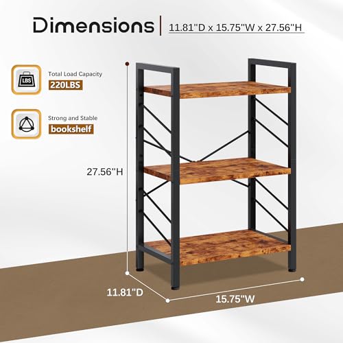 Image of DurayLoly 2 Pieces 3 Tier Bookshelf for Narrow Space, Rustic Brown | Small Space Dwellers , Sidebars and Metal Frame