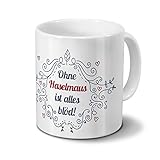 haselmaus winterschlaf gestört 200 ml Füllvolumen digital print Tasse mit Namen Haselmaus - Motiv Ohne Haselmaus ist Alles blöd - Ornamente Design - Namenstasse, Kaffeebecher, Mug, Becher, Kaffeetasse - Farbe Weiß