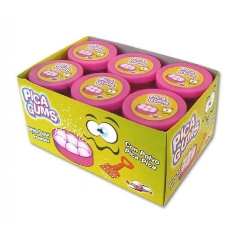 Chicles con Pica Pica Pica Gums Estuche de 24 unidades (Caja, Fresa)