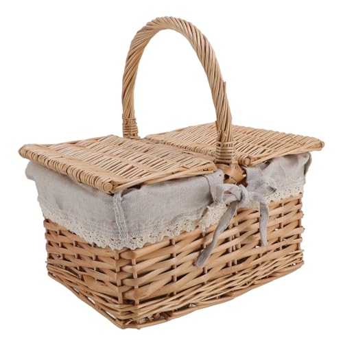 Canasta de Picnic de Mimbre con de Tapa, Canasta de Pascua Tejida a Mano, Canasta de Picnic de Jacinto de Agua 30x20x15cm (Margarita)