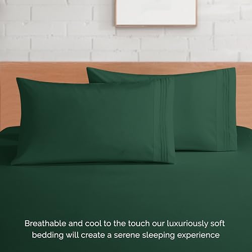 Elegant Comfort Luxurious 1500 Premium Hotel Quality Microfiber 4-Piece Sheet Set, 18-24 Inches Deep - Extra Deep Pocket Sheets - Ultra Soft 4PC Deep Pocket Sheets, Queen, Hunter Green