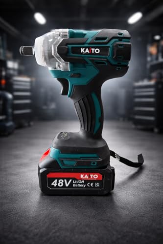 Image of KAITO Pro Series Brushless Motor 48V Cordless Impact Wrench | 450NM Torque | 3300 RPM High Power Speed | Dual Lithium Battery (10Cell) | Fast Charger with Heavy Duty Carry Case