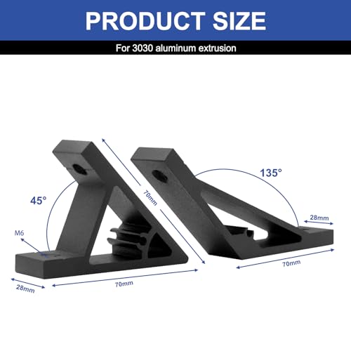 Image of 12pcs 3030 45 /135 Degree Angle Corner Bracket 3030 Extrusion Hardware T-Slot V-Slot Accessories with Screws and Nuts for 3030 Aluminum Extrusion Connector 3D Printer Accessories Black