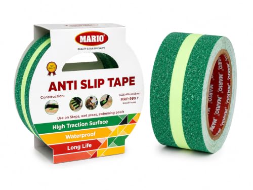 Image of Mario Green Anti-Skid Glow-in-the-Dark Tape Width 50mm x Length 5mtr (16.5 feet) | High Grip Waterproof Anti-Slip Safety Tape | Self Adhesive Non-Slip Tape for Stairs & Dark Areas | Pack of 1pc