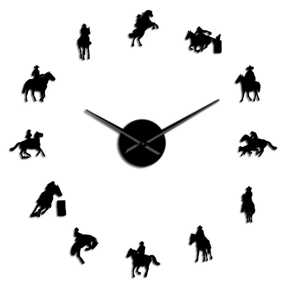Horloge murale sans cadre 3D design cowboy noir 47 pouces