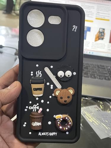 Image of Bintage Cute Fun Taddy| 3D Ball Bear| Donut| Coffee Rubber Case Full Body & Camera Protection Back Cover Compatible for Tecno Pova 5 /Pova 5Pro 5G - Black